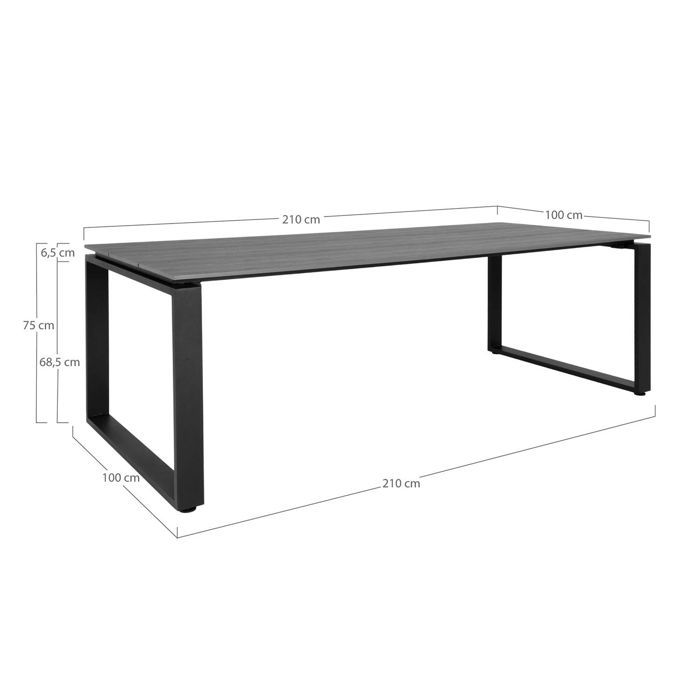 Table de jardin - HOUSE NORDIC - 210 x 100 cm - Aluminium - Plateau effet bois gris - 6 places