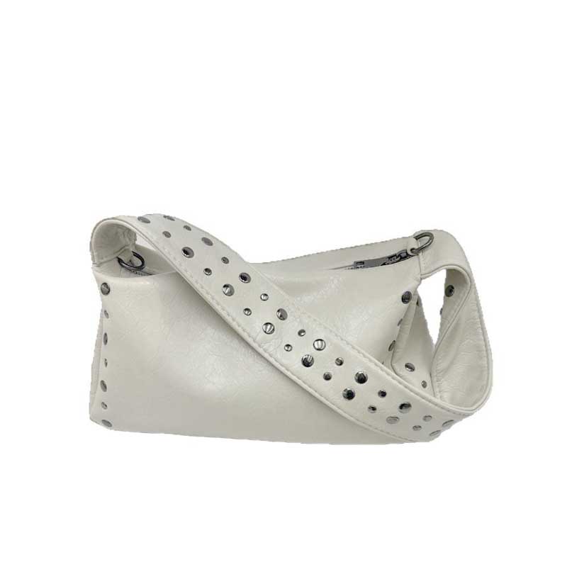 Punk Style Rivet Soft Leather Underarm Bag for Women Large Capacity Casual Shoulder Handbag