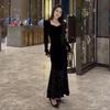 High-End Velvet Sequin Slimming Square Neck Dress