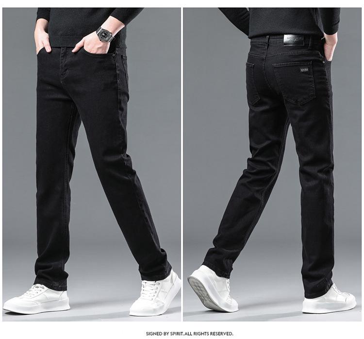 Men's Black Stretch Business Jeans – Autumn/Winter, Thick Style, Sizes 28-40, Available in Two Colors