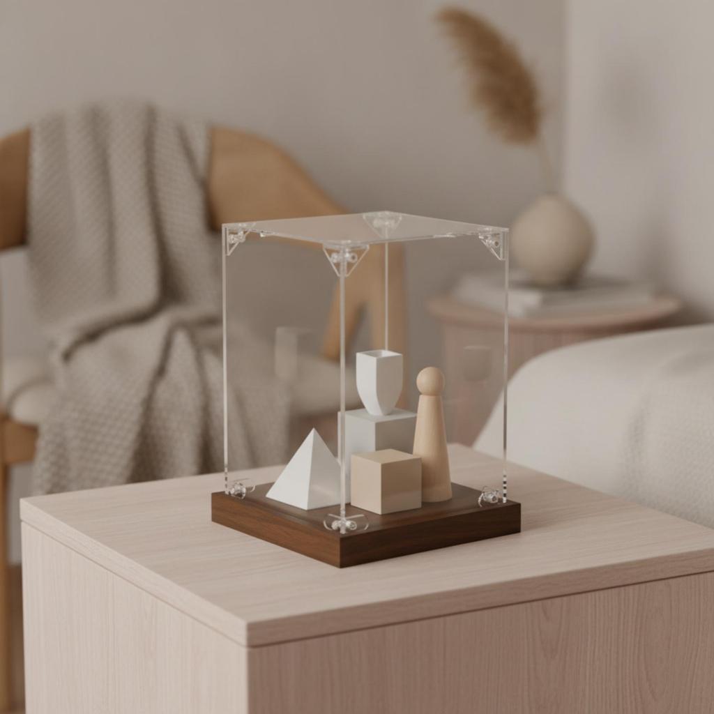 Transparent Acrylic Display Case | Box with Wooden Base,
