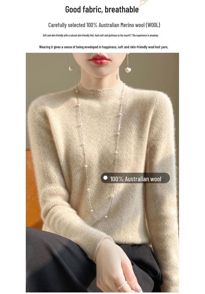 Women's 2024 Stylish Wool Sweater: Lace Half-High Collar Knit Top, Autumn/Winter Loose Fit Inner Wear.