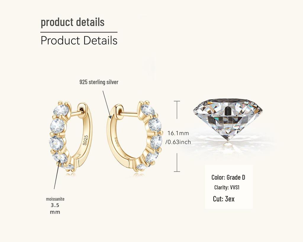Korean Moissanite Sterling Silver Luxury Earrings & Hoops