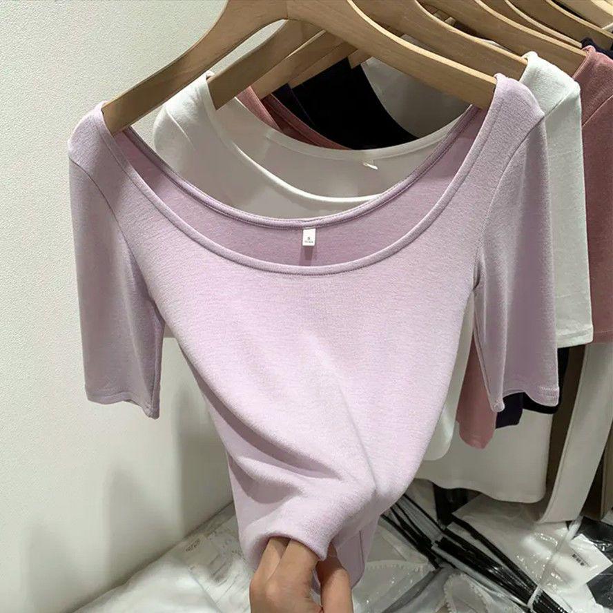 

Women s Slim Fit U-Neck Five-Sleeve Summer Top S (30-40 kg) лавандовый