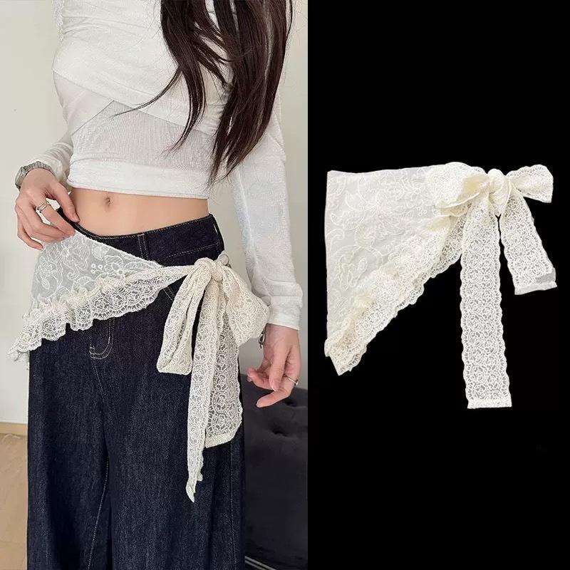 Lace Ruffle Triangle Hair Scarf Short Skirt Half Skirt Butt Curtain Pastoral Headscarf Stacked Trim Apron Knitting Headdress New