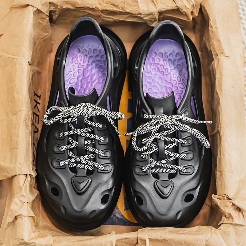 Men's breathable casual Lace up sandals summer new soft-sole outdoor Garden shoes waterproof fashion hole shoes driving slippers