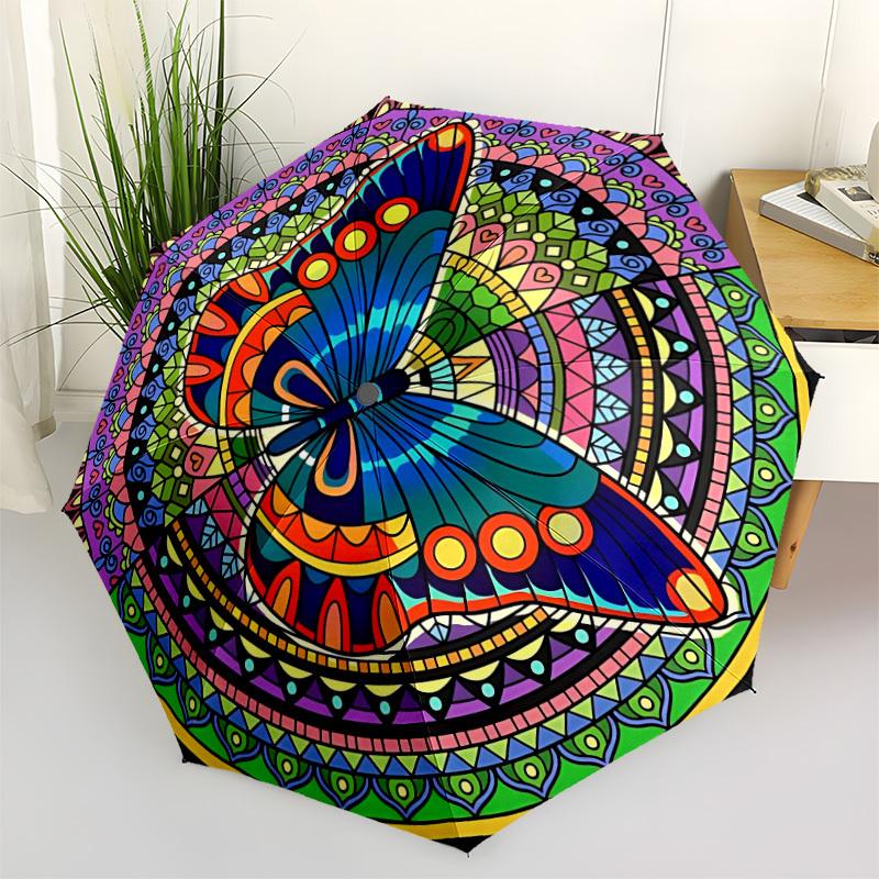

1pc Butterfly Mandala Decorative Automatic Umbrella Portable Home Essential Umbrella, Iron Umbrella Structure Suitable for All Seasons yy251123110