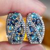 Colorful White Blue Zircon Clip Earrings for Women Silver Color Wedding Party Jewelry Gifts