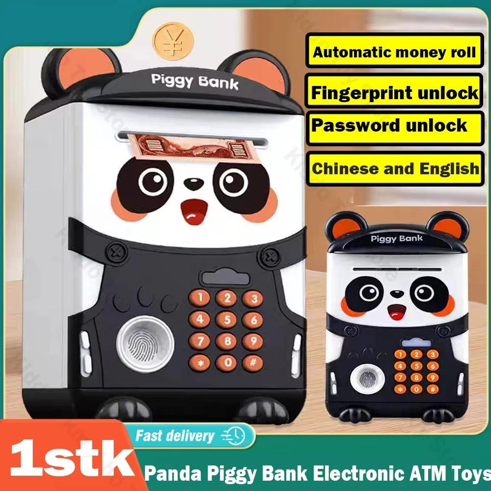 Panda Sparschwein Cartoon Geldkasse Fingerabdruck Passwort Automatische Induktion Münzrolle Simulation Elektronischer Geldautomat Spielzeug für Kinder Weihnachten