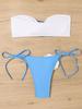 2025 European & American Color Block Rose Bandeau Tie-Up Split Bikini Swimsuit