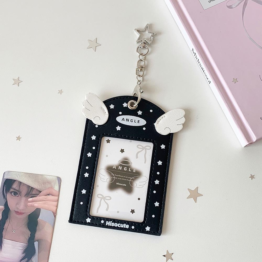 INS Sweet Aesthetic Kpop Photocard Holder for Girls Wings Keychain Schoolbag Charm Kawaii Displaying Photo Card Cover Case