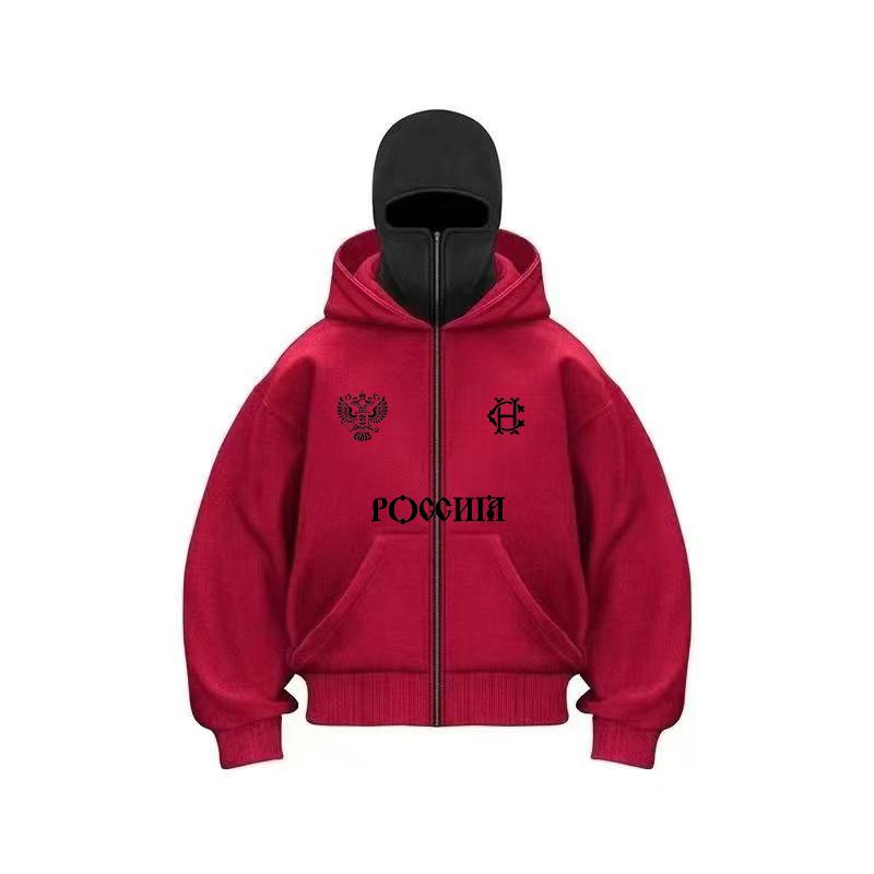 Balaclava Fashion Double Hat Design Hoodie Hop Street Zipper Men's and Women's Gothic Harajuku Sweatshirt