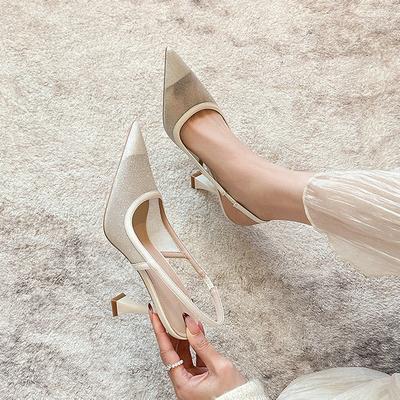 Fashion 2025 Sexy Mesh Patchwork Pointed-Toe High Heels Spring Collection Elegant Backspace Banquet Slim-Fit High Heels