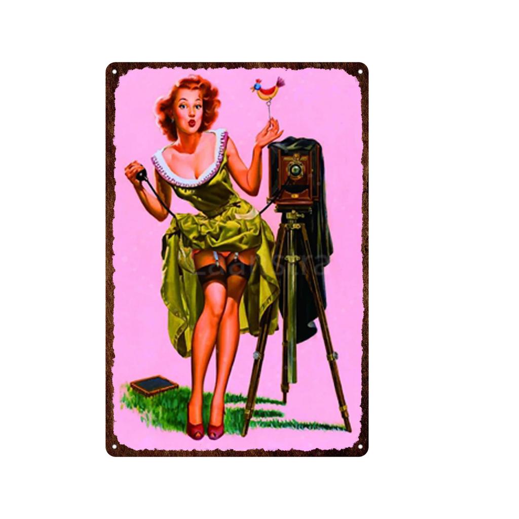 Iron Painting Elegant Pin Up Girl Retro Posters Tin Sign Metal Sign Decor Wall Women Portrait Bar Pub Club Man Cave Pictures