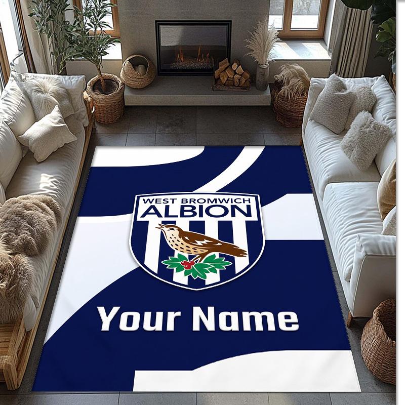 West Bromwich Albion FC Printed Crystal Velvet Rug Non‑Slip Crystal Velvet Carpet For Sofa Bedroom Indoor Home Decoration