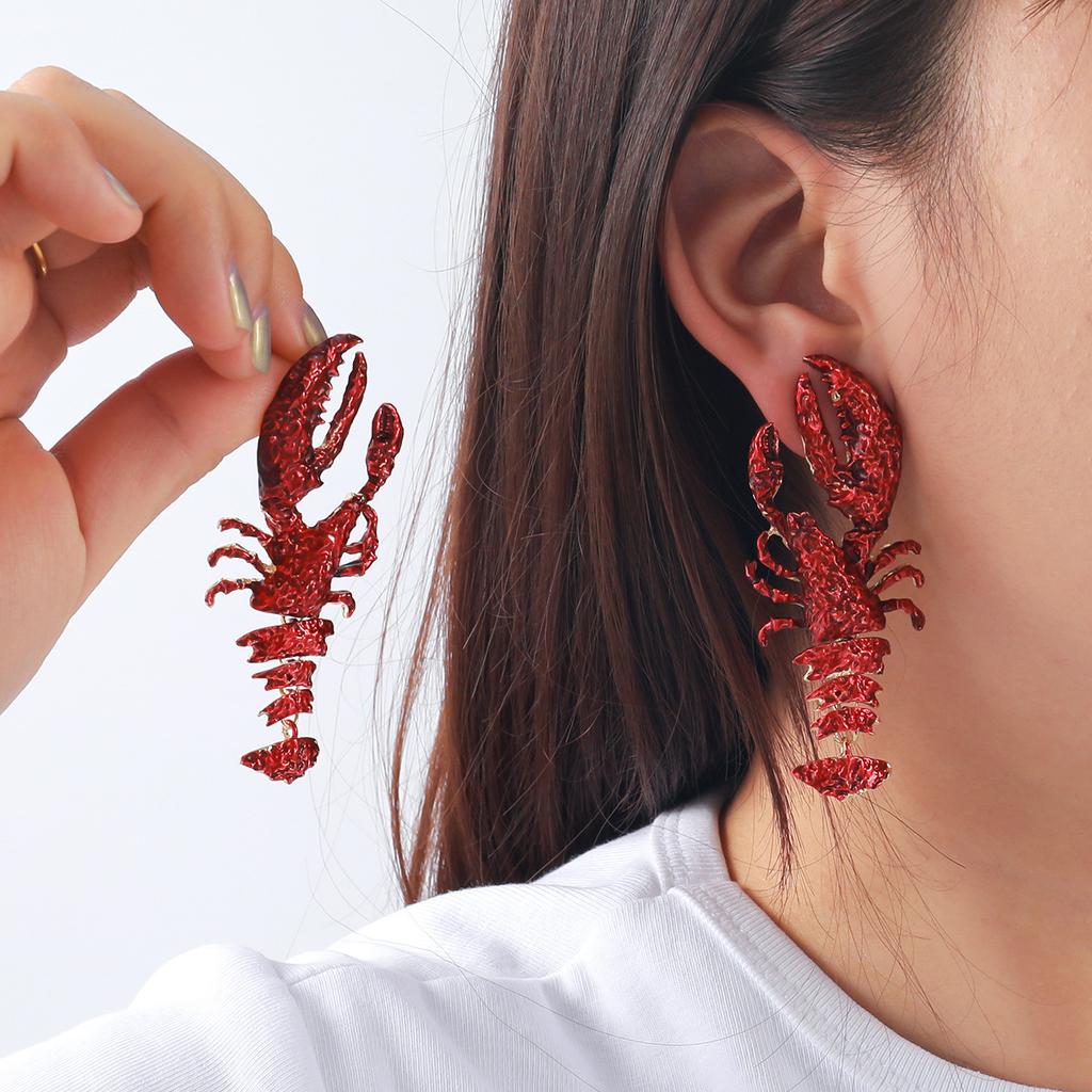 Exaggerated Ocean Breeze Multi-layered Lobster Summer Beach Style Fashionable Earrings for Ladies with Brushed Finish.