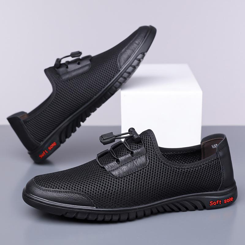 Summer Mesh Men's Driving Shoes Lightweight Breathable Slip-on Loafers New Comfortable Rubber Soft-soled Casual Sneakers 2025