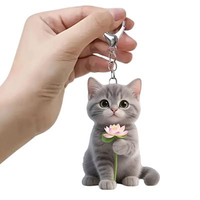 2Pcs Keychain 2D Cat Design Acrylic Charm Key Chain Backpacks Handbags Cars Decorative Pendant Accessories