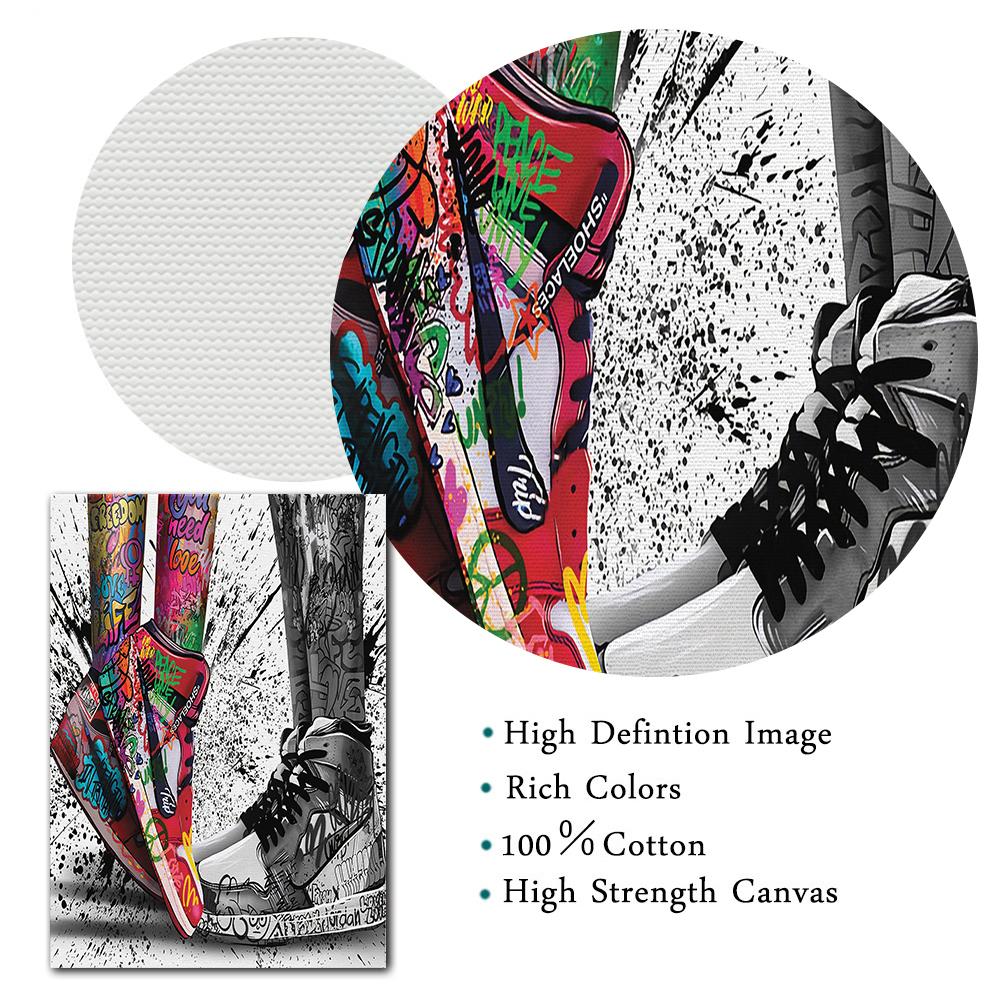 Baskets avec Graffiti, chaussures de Sport, affiches et imprimés de rue, image de Banksy, peinture sur toile d'art mural, décoration de salon et de maison