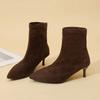 Stretch Martin Boots Fleece Pointed Suede High Heel Skinny Boots Autumn French Skinny Heel Short Boots Women