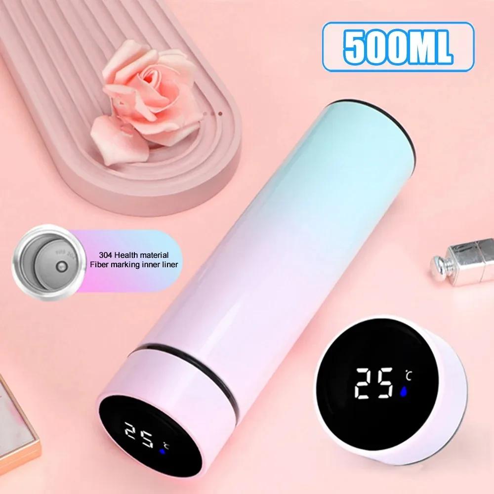 500ML Gradient Water Bottle Smart Insulation Cup Stainless Steel Thermal Cup Thermos for Travel Drinkware Car Cup Coffee Mug
