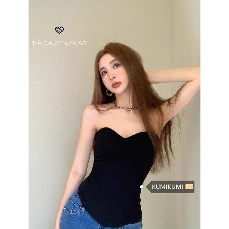 Black American Spice Girl tube top for women, summer short style with pure desire and sexy tights XS