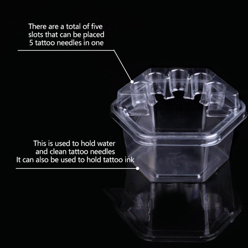 20Pcs/Box Hexagon Disposable Tattoo Needle Cartridge Needle Cups Holder Plastic Ink Cleaning Cup Stand Tattoo Cartridge Tray