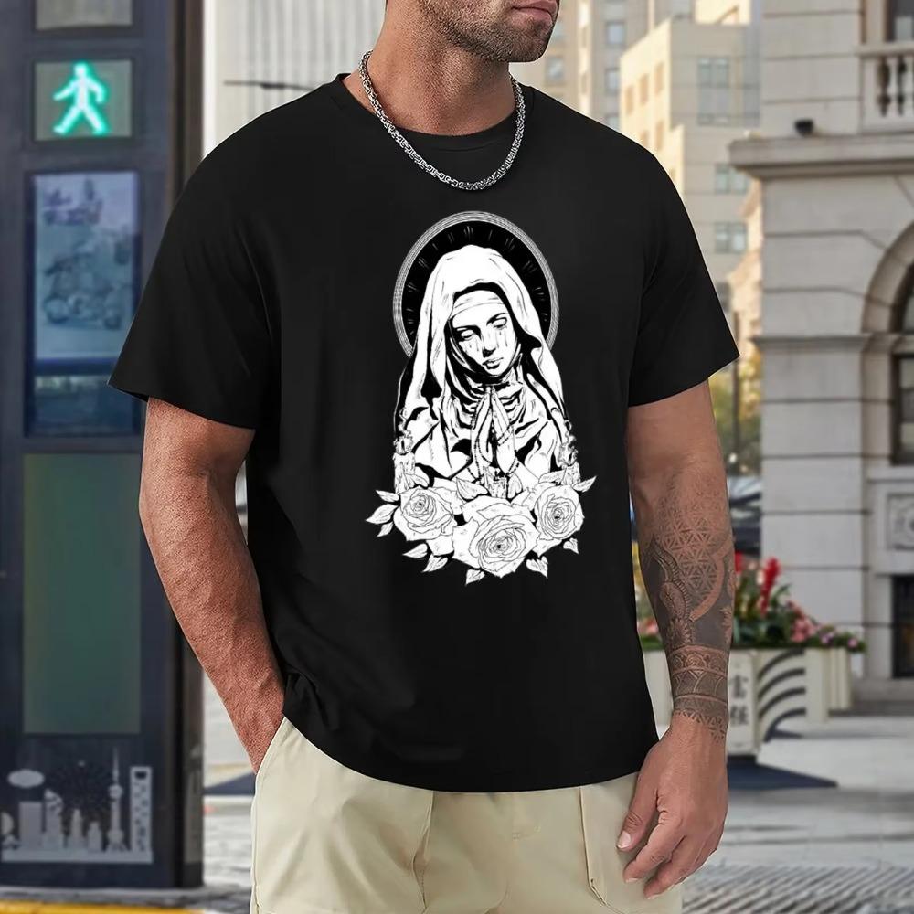 Dzień Matki Maryja z Jezusa Męski T-shirt Okrągły Dekolt Koszulki Ruchowe Uroczy Konkurs Aktywności Casualowy Rozmiar Eur