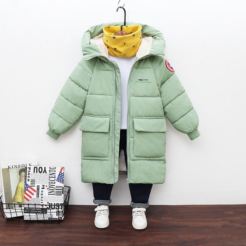 Winter Kids' Mid-Length Hooded Cotton Jacket - Korean Style, Thick and Cozy for Boys and Girls