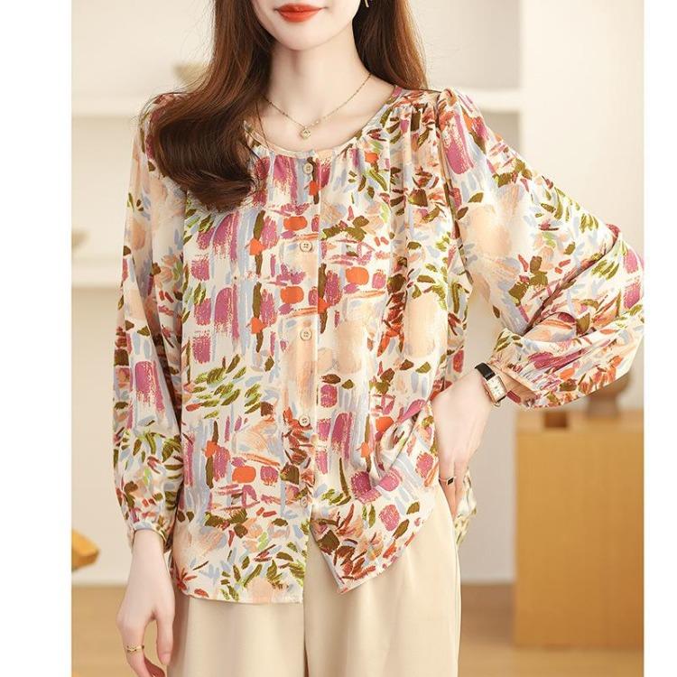 French Retro Floral Print Womens Shirt Trendy Blouse Feminine Tops