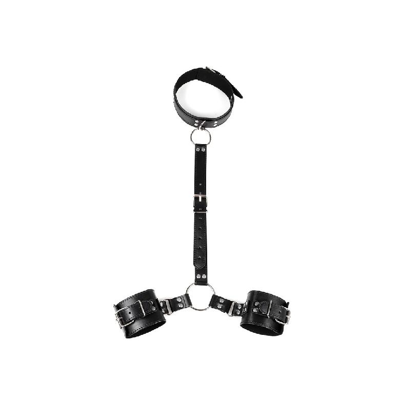 Leather Hand Neck Tie Bind Handcuffs Instruments Of Training Sex Toy For Flirting Tools SM Hand Neck Traction Control