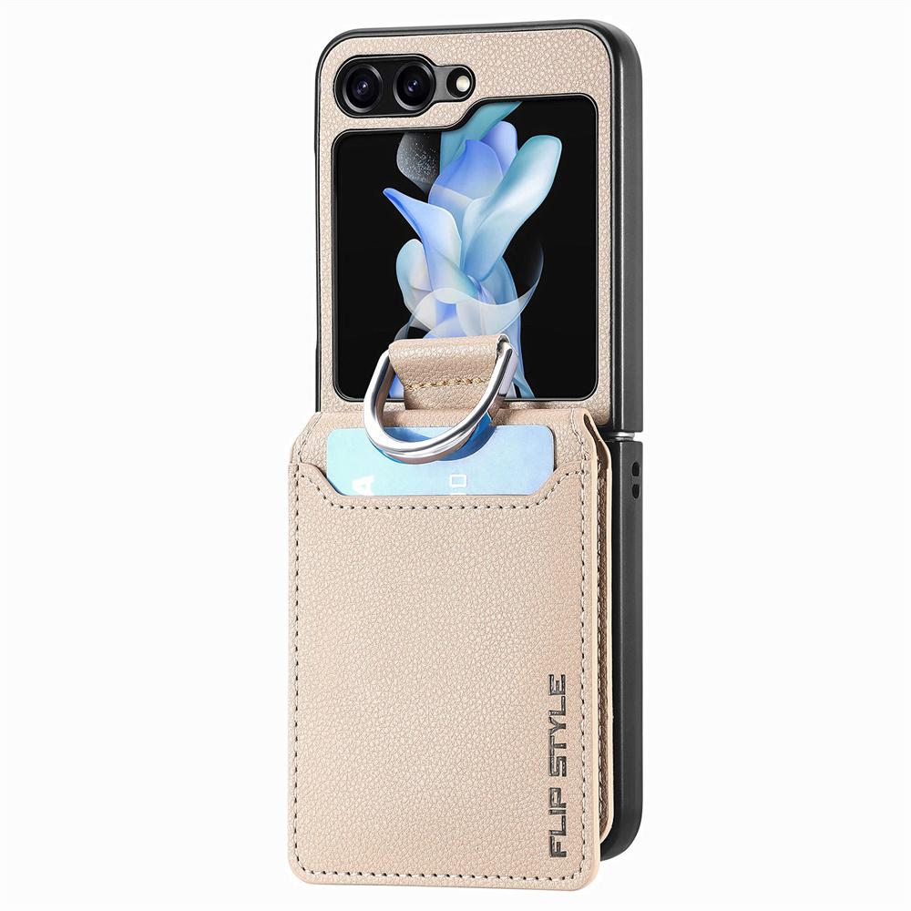

Lychee Pattern Leather Wallet Case For Samsung Z Flip 5 4 3 2 7 Card holder Cover For Galaxy Z Flip 4 6 Finger Ring Soft Cover for Samsung Z Flip 4