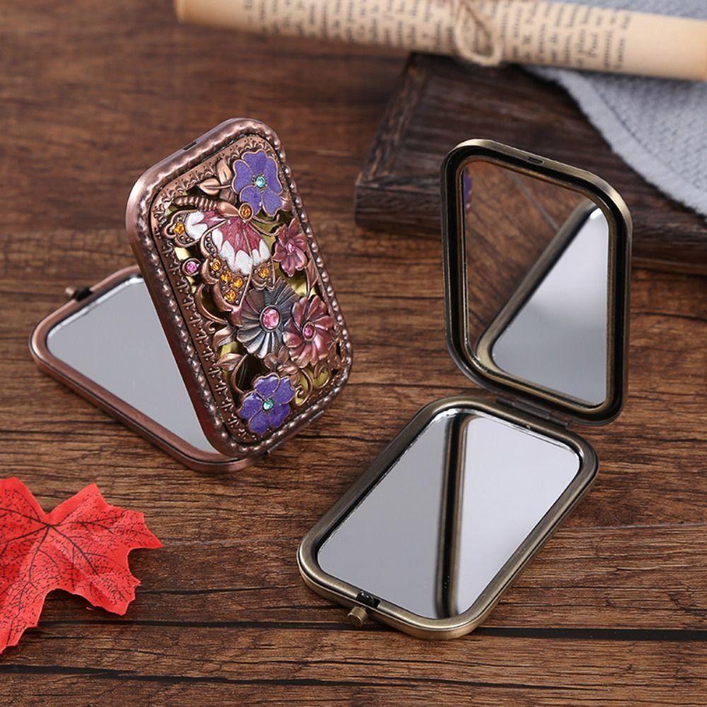 Square Compact Pocket Mirror Retro Double Sided Mirror Portable Peacock Makeup Mirror Beauty