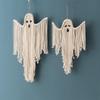 White Macrame Halloween Ghost Wall Hanging Tapestry, Hand-Woven Tassels Tapestries for Home, Bedroom Living Room Wall Decor Gift
