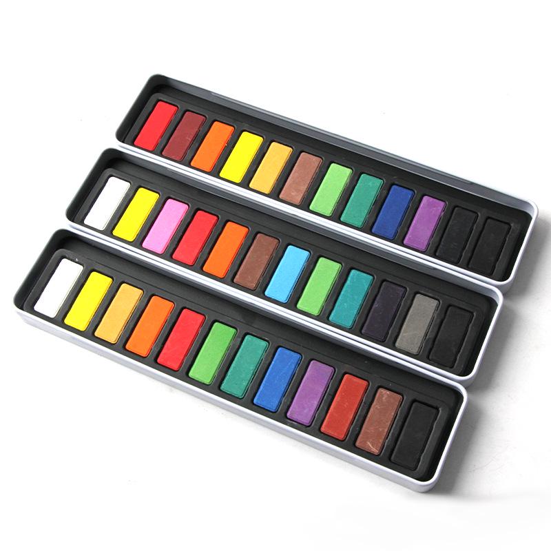 12-Color Watercolor Paint Set in Tin Box - Solid Powder Cakes for Students and DIY Projects