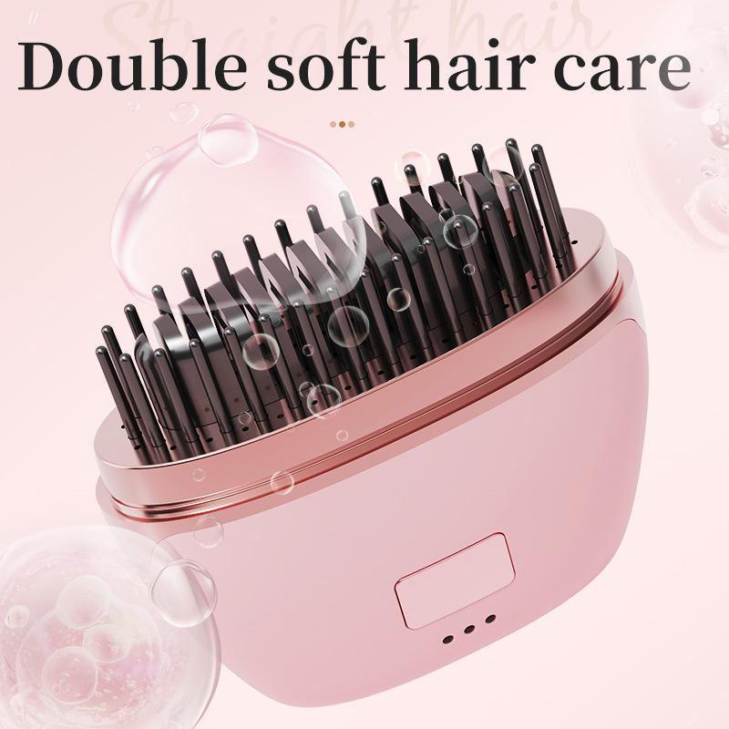 

Mini Wireless Ionic Hair Straightening Brush - Rechargeable Portable Straightener & Styling Comb for Travel, Anti-Frizz & Smoothing Hair Care Tool рожевий