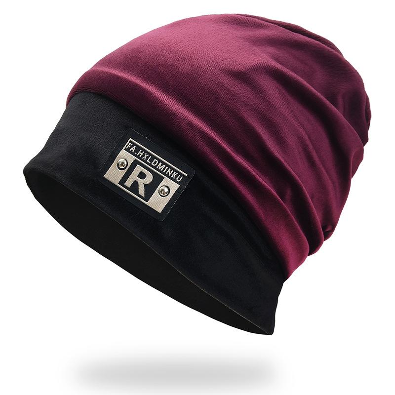 

Autumn and winter velvet double-layer knitted beanie hat, outdoor cold-proof and warm neck protector, maternity hat, unisex neck warmer Two-tone, one-size-fits-a
