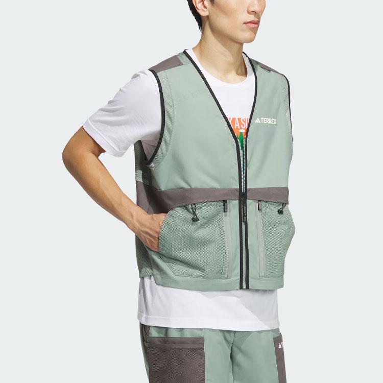 Adidas Utility Vest Color Block V-Neck Zip Outdoor Sports Men Vests Silver Gray Green IN2224