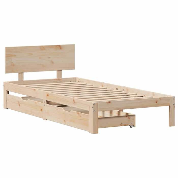 VidaXL Cadre de lit avec tiroirs 75x190 cm bois de pin massif, sommier, cadre de lit simple, cadre de lit en bois massif, 3301968