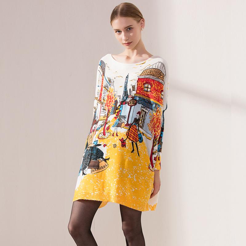 

Женский вязаный пуловер большого размера с рукавами «летучая мышь» и принтом, весна/осень 2025 One Size грязно-белый