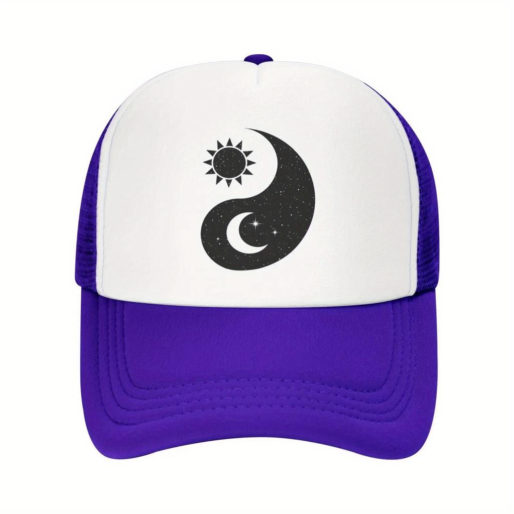 Yin Yang Sonne Mond Grafik Trucker Cap Grün Weiß Verstellbar Unisex Baseballkappe Lässig Outdoor