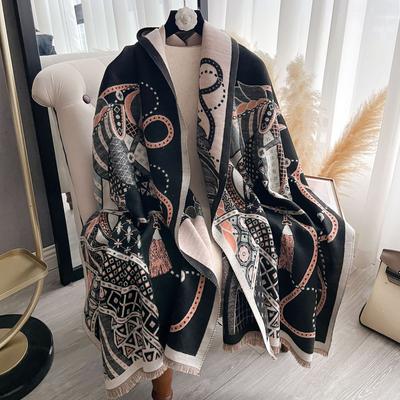 Luxurious Color Block Print Scarf - Soft Imitation Cashmere, Fringe Shawl, Thick, Warm, Windproof, and Wrapped - Perfect for Winter Fashion