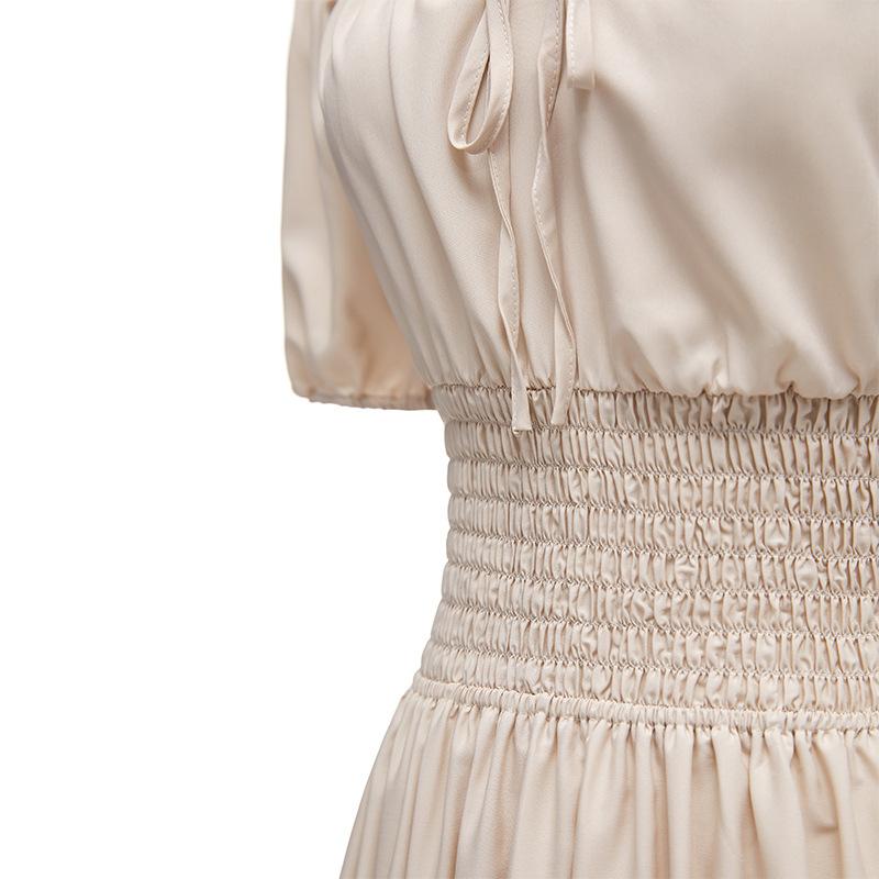 Elegant Medieval Renaissance Dress Boho Short Sleeves Off Shoulder Smocked Waist Retro Pleated Long Dress Costume Gown