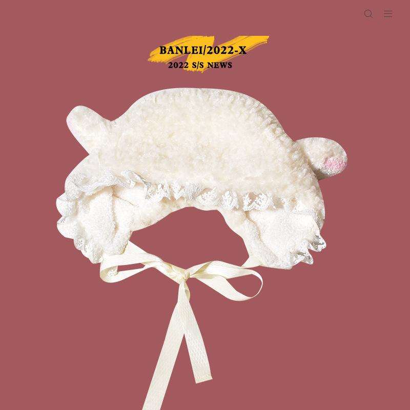 Sheep Hat Female Cute Lamb Wool Lei Feng Hat Winter Warm Lamb Ears Straps Parent-child Ear Protection Hat