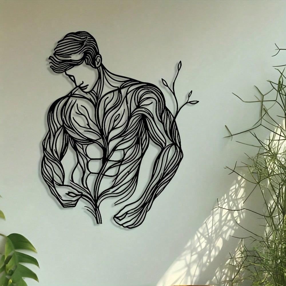 1pc Metal Wall Art, Line Drawing Floral Man, Abstract Art, Metal Sign. It Is Suitable For Home Decoration, Wall Decoration, And Room Decoration.