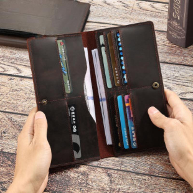 

Crazy Horse Кожаная сумка Ретро мужской кошелек Длинный Простой Тонкий клатч Мужской кошелек из натуральной кожи с несколькими отделениями кофейный