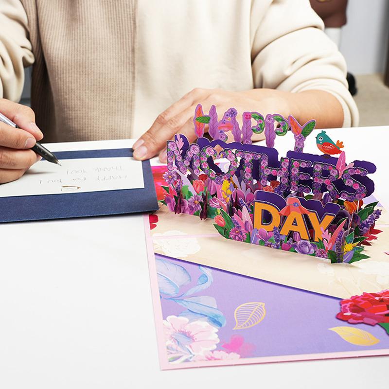 1PCs Floral Bouquet Greeting Cards Gift 3D Pop-Up Greeting Card Wife Mothers Day Cards Happy Mothers Day Mom Birthday Sympathy