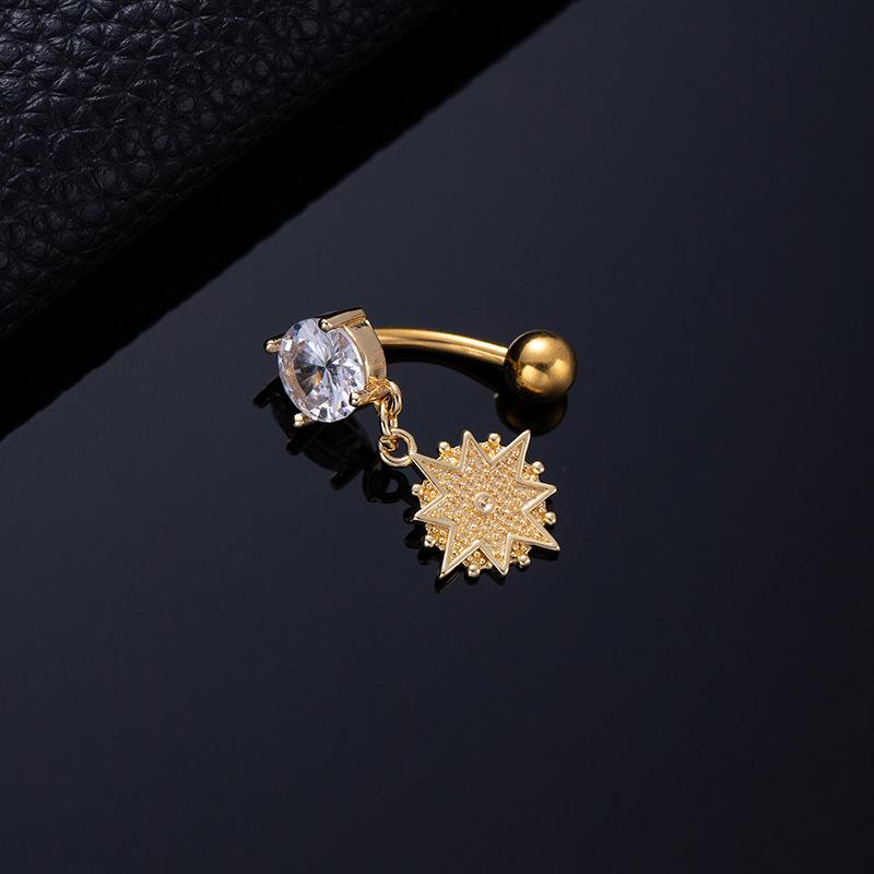 Colored Zircon Spiral Navel Nail Wind Star Moon Navel Ring Pierced Tassel Navel Buckle