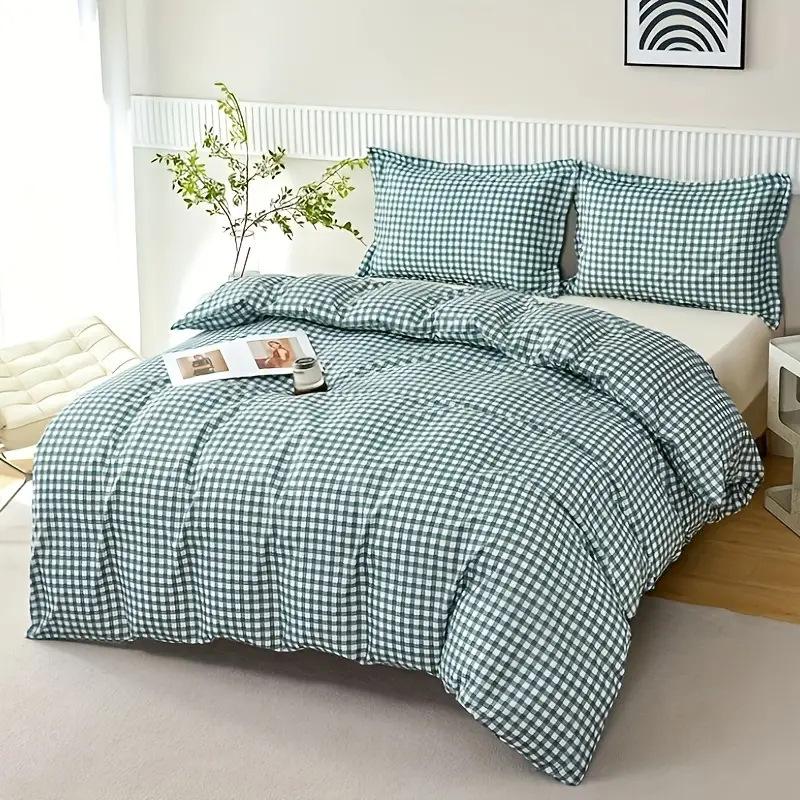 Three-Piece Spring And Summer Simple Striped Plaid Quilt Cover Student Dormitory Kit Bedding
