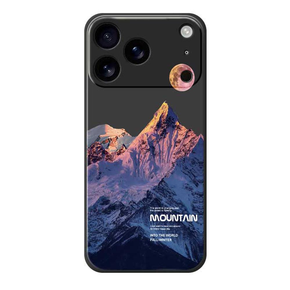 

For iPhone 17 Pro Case Blue Snow Mountain Pattern Printing Straight Edge TPU Phone Back Cover Black